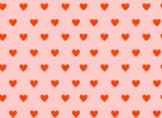 Classic red Hearts Seamless Pattern. Trendy flat style design with Red hearts on peach red pink background. Vector illustration