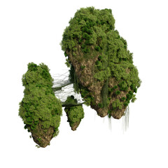 Surreal flying green island with mountain.