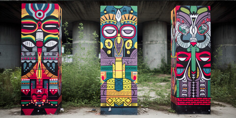"Urbanized Totems: Native American Art Reimagined as Street Art" Generative AI