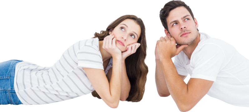 Couple lying on floor and looking up