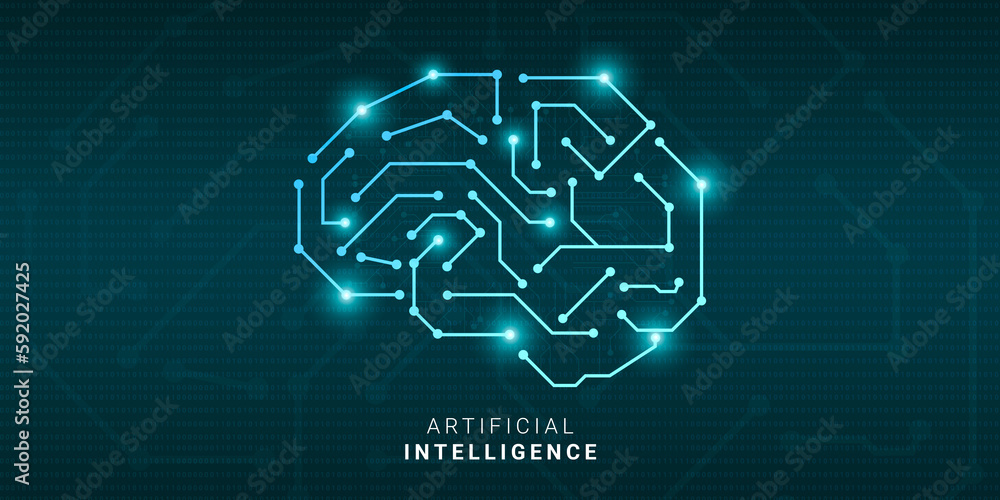 Aufkleber Conceptual Illustration For Artificial Intelligence With Circuit Brain Over Binary Code Background