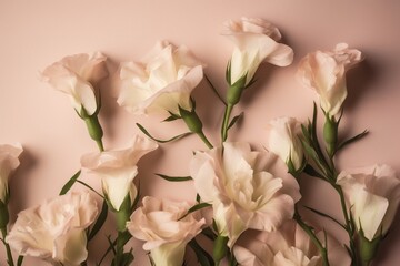  a bunch of white flowers on a pink background with a pink wall in the background and a pink wall in the background with white flowers.  generative ai
