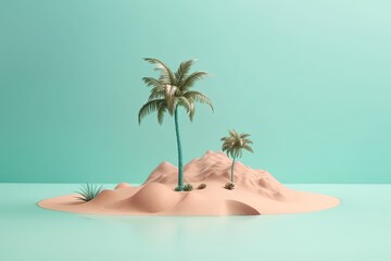 A small isolated island with palm trees. 3d plasticine clay dough style travel tropical illustration