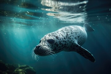 Ringed seal swimming under water. Generative ai
