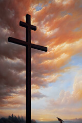 Orthodox Christian Crucifix cross at sunset Generative Art