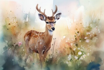 deer in the meadow. Generative AI
