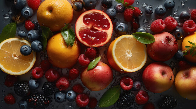 Fresh fruits mixed.Tasty fruits background. Generative Ai