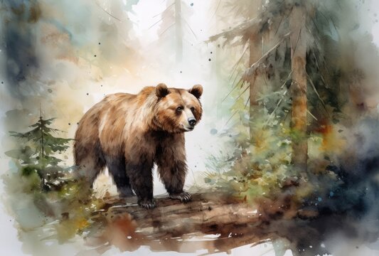 brown bear in the forest. generative ai