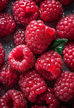 Seamless Raspberry Background with Water Drops, raspberries isolated closeup On Background, classy beautiful shadow. studio shot. market menu poster. closeup. top view flat lay. Generative AI