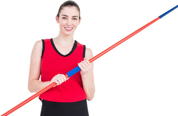 Female athlete holding a javelin