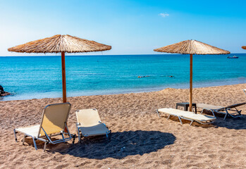 Stegna beach on Rhodes island, Greece - obrazy, fototapety, plakaty
