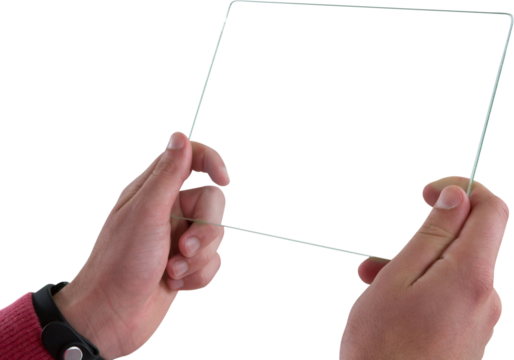 Close-up of man holding glass digital tablet