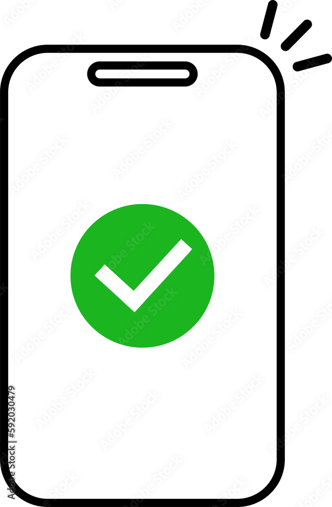 Aufkleber phone with a check mark icon. flat icons for web and mobile applications. flat illustration