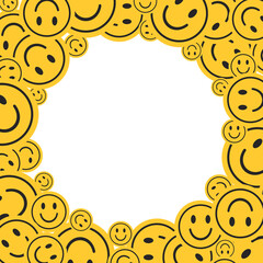 Seamless pattern with smile icons. Happy yellow smile faces seamless pattern in trendy funky y2k style. Illustration 