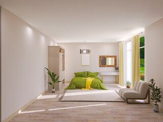 Bedroom interior, 3d render, 3d illustration