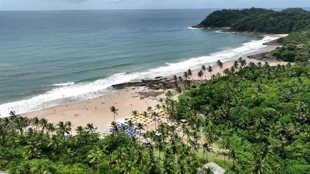 Tiririca Beach At Itacare Bahia Brazil. Seascape Water Front. Turquoise Skyline Beach Party Amazing. Turquoise Sea Beach Party Edge Shore. Turquoise Amazing Sunny Day Nature Landscape. Itacare Bahia.