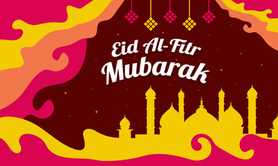 Fototapeta na wymiar Happy Eid Mubarak colorful fluid abstract background