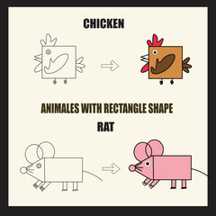 Chicken and rat animal vector illustration art with rectangular shape