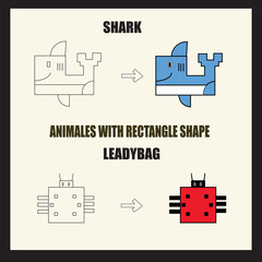 Shark and leadybag animal vector illustration art with rectangular shape