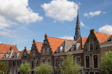 Facades of medieval canal houses in the picturesque town of Oudewater.