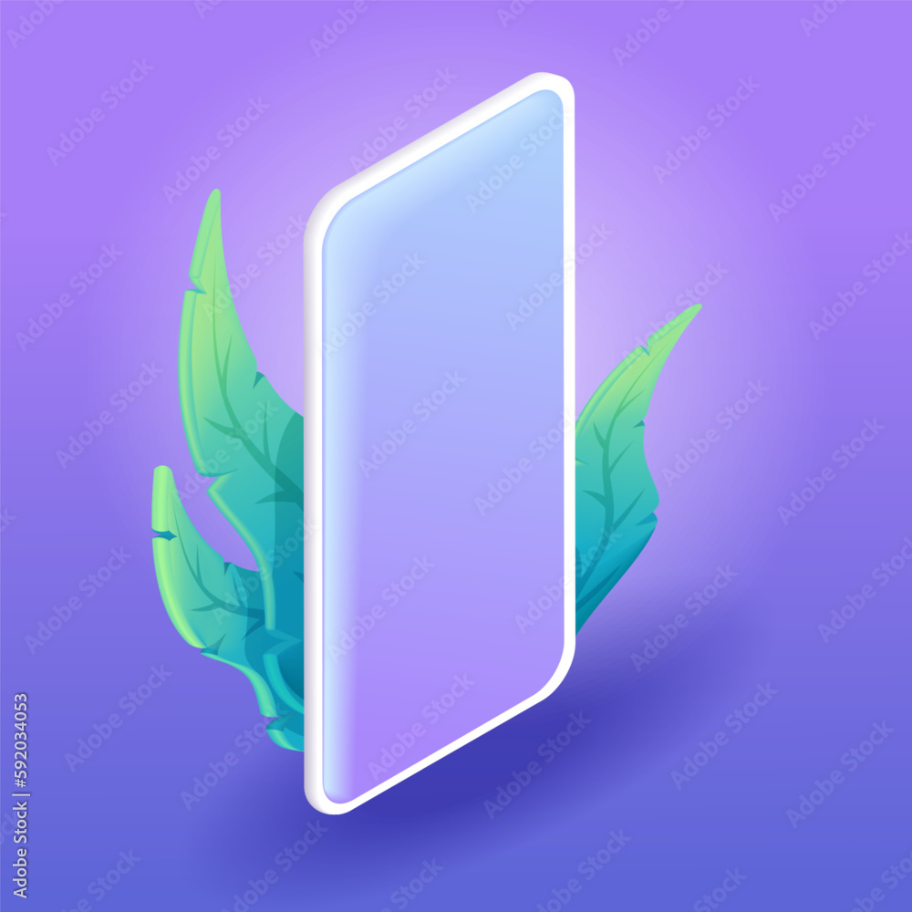 Poster isometric 3d icon of a blank mobile phone screen. cartoon minimal style. vector for website