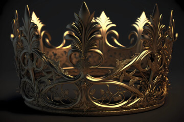Golden crown of elves. Royal crown. AI generation