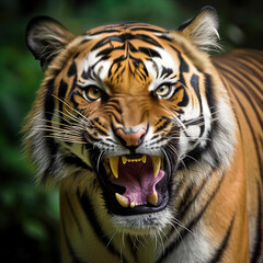 Naklejka premium The tiger lets out an angry growl.Generative AI. High quality photo