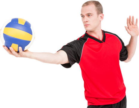 Sportsman getting ready to serve while playing volley ball