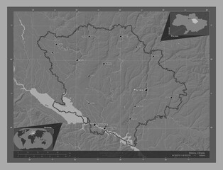 Poltava, Ukraine. Bilevel. Labelled points of cities