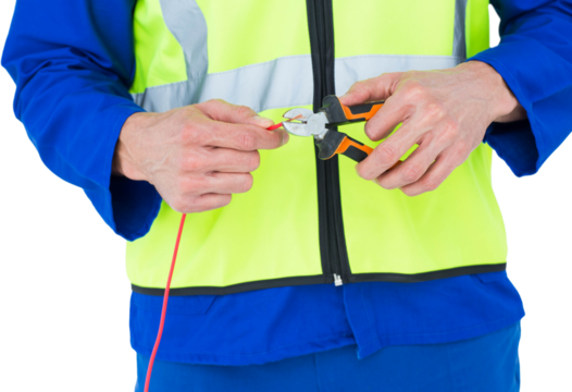 Electrician cutting wire with pliers
