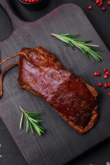 Delicious duck fillet or breast grilled or smoked with spices and salt