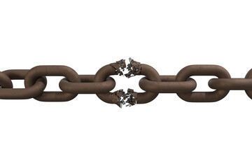 3d illustration of broken metallic chain 