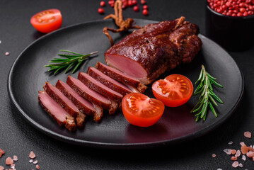 Delicious duck fillet or breast grilled or smoked with spices and salt