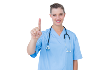 Smiling nurse pointing something 