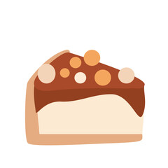 Cake slice piece. Vector icon. Dessert with balls and chocolate cream. Birthday illustration. Picture for invitation card.