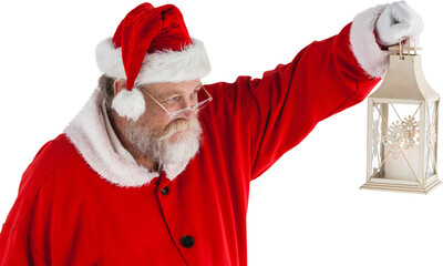 Santa Claus looking at Christmas lantern © vectorfusionart