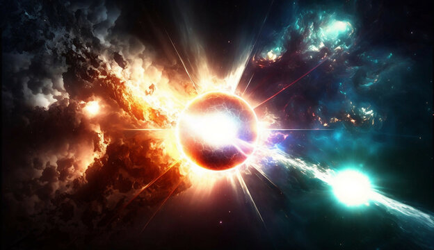 cosmic fantastic universe planet explosion view new quality universal colorful stock image illustration design, generative ai