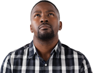 Thoughtful Man looking up against white background