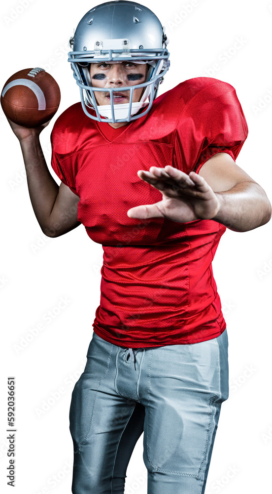 Canvas Prints Sportsman throwing American football while playing