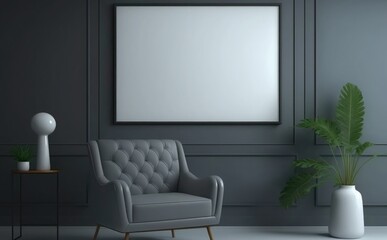 wooden picture frame mockup on wall in modern interior living room, Empty picture frame mockup on a wall vertical frame mockup