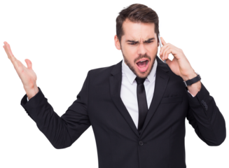 Angry businessman gesturing on the phone
