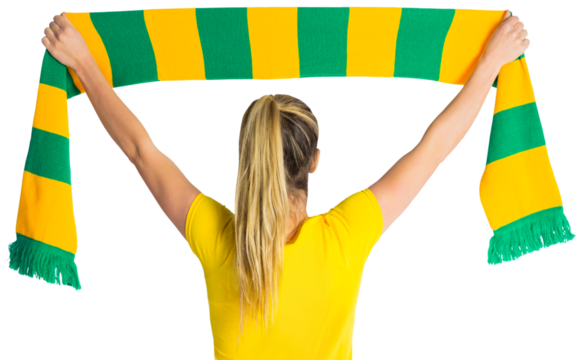 Pretty football fan in brasil t-shirt - Powered by Adobe