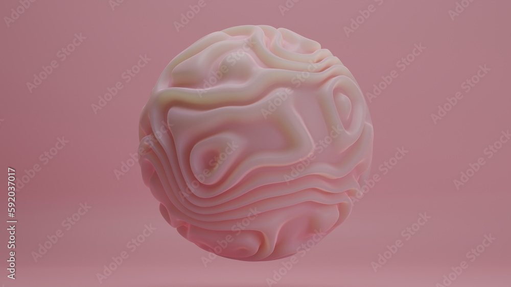 Poster 3d rendering of an elegant abstract pink sphere with a wavy surface. the curves and waves on the sur
