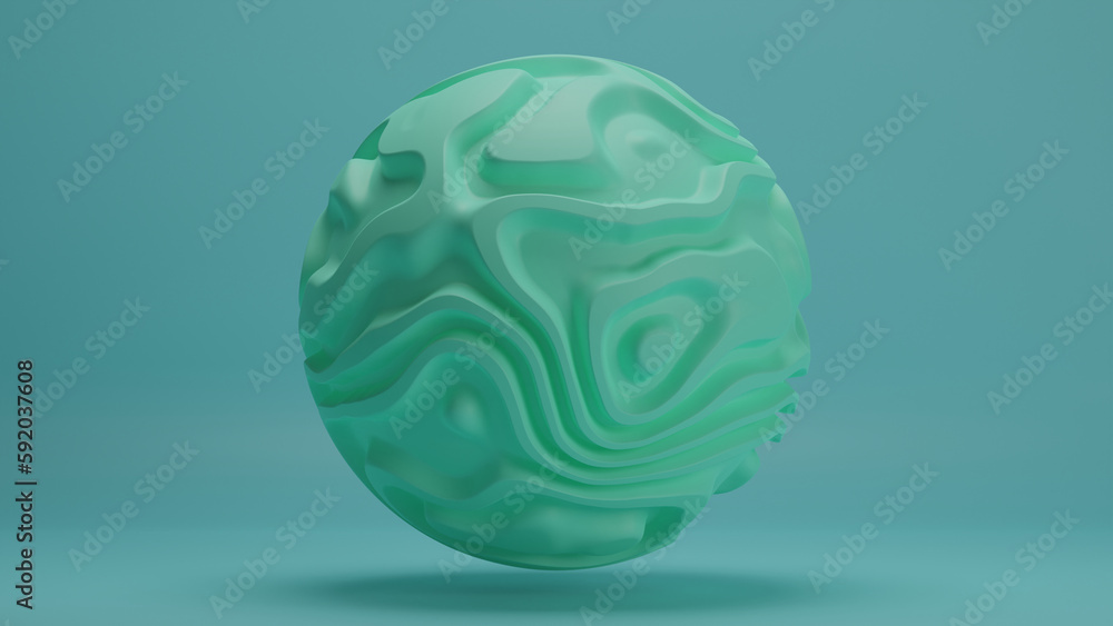 Poster 3d rendering of an elegant abstract green sphere with a wavy surface. there is a pleasant soft green