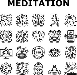 meditation yoga relax zen icons set vector