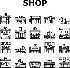 store shop retail market icons set vector