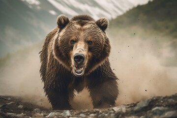 brown bear in the woods - obrazy, fototapety, plakaty