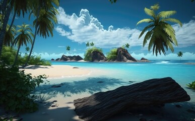 Fototapeta na wymiar Summer vacation ocean beach, Beautiful sea beach on a tropical island, Palms on empty idyllic tropical sand beach