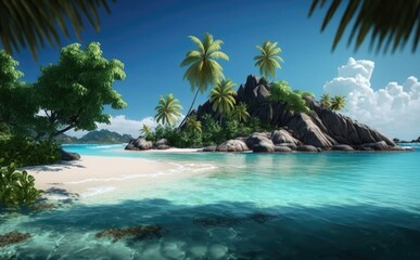 Fototapeta na wymiar Beautiful summer Tropical beach, a island, Tropical white sand beach with coco palms