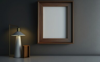 Empty picture frame mockup on a wall vertical frame mockup in modern minimalist interior with plant in trendy vase on wall background, Template for painting, photo or poster